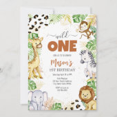 Wild One Party Animals Kids 1st Birthday Einladung (Vorderseite)