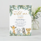 Wild One Party Animals Kids Birthday Invitation Einladung (Stehend Vorderseite)