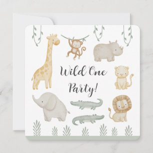 Wild One Party Safari Tiere Personalisiert Einladung
