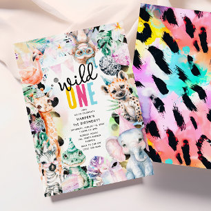 Wild ONE Pastel-Safari-Tiere 1. Geburtstag Einladung