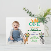 Wild One Picture Party Animal 1st Birthday Einladung (Stehend Vorderseite)