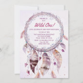 Wild One Pink Boho Dreamcatcher Geburtstag Einladung (Vorderseite)