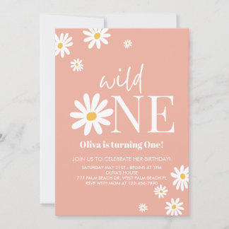 Wild One Pink Daisy 1. Geburtstag Einladung