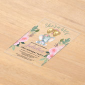 Wild One Pink Girl Elephant erster Geburtstag Acryleinladungen (Ablage )