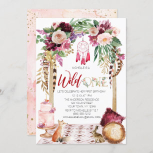Wild One Pink Gold Boho Traumfänger Geburtstag Einladung