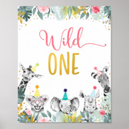 Wild One Pink Gold Party Animal Birthday Sign Poster