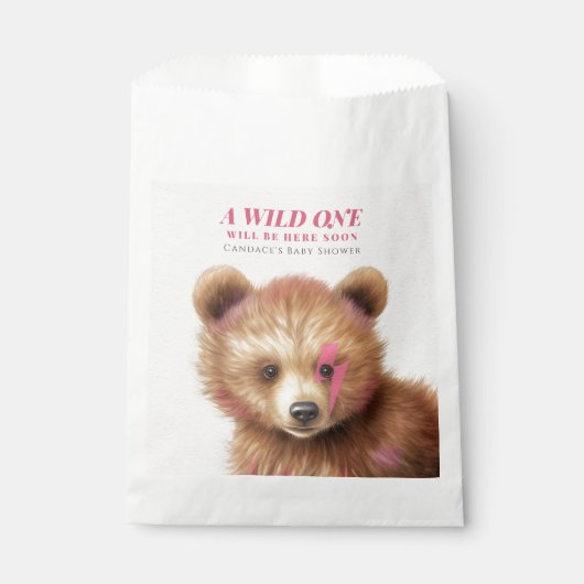 Wild-One-Pink-Haar-Bear-Baby-Dusche Geschenktütchen (Vorderseite)