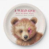 Wild-One-Pink-Haar-Bear-Baby-Dusche Pappteller (Vorderseite)