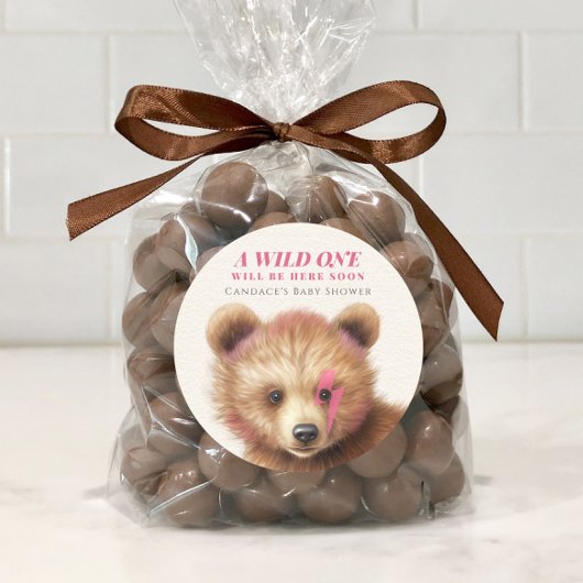 Wild-One-Pink-Haar-Bear-Baby-Dusche Runder Aufkleber