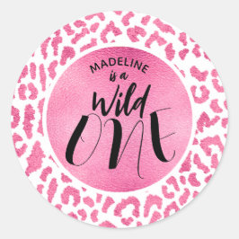 Wild One Pink Leopard 1. Geburtstag Runder Aufkleber