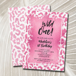 Wild One Pink Leopard Erster Geburtstag Einladung