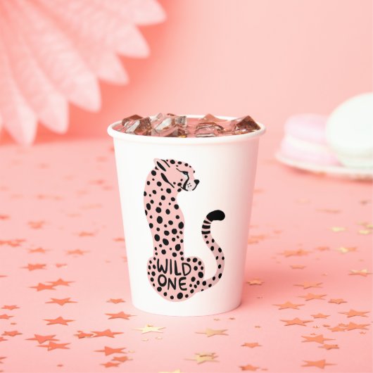 Wild One Pink Leopard Erster Geburtstag Pappbecher (Insitu)