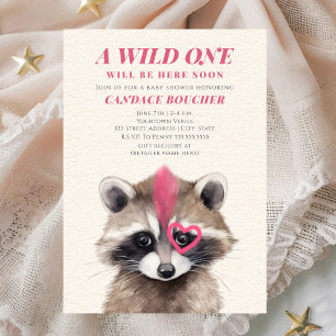 Wild One Pink Mohawk Raccoon Babydusche Einladung