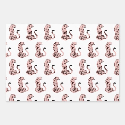 Wild One Pink Orange Leopard Print First Birthday Geschenkpapier Set (Vorderseite)