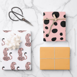 Wild One Pink Orange Leopard Print First Birthday Geschenkpapier Set