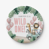 Wild One Pink Safari 1st Birthday Pappteller (Vorderseite)