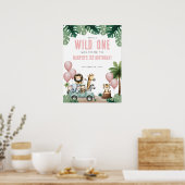 Wild One Pink Safari 1st Birthday Welcome Poster (Küche)