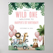 Wild One Pink Safari 1st Birthday Welcome Poster (Vorne)