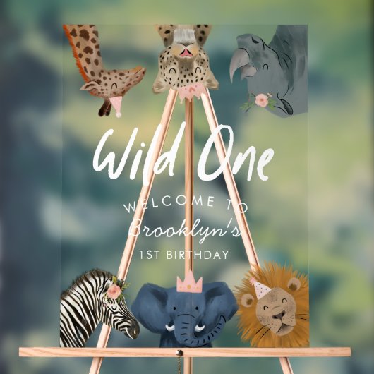 Wild One Pink Safari Geburtstag Willkommen Acrylschild (Neutral)
