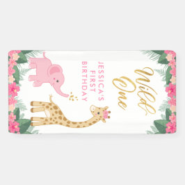 Wild ONE - Pink Safari Girl's ERSTER Geburtstag Banner