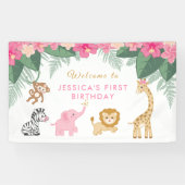 Wild ONE - Pink Safari Girl's ERSTER Geburtstag Banner (Horizontal)