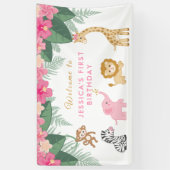 Wild ONE - Pink Safari Girl's ERSTER Geburtstag Banner (Vertikal)