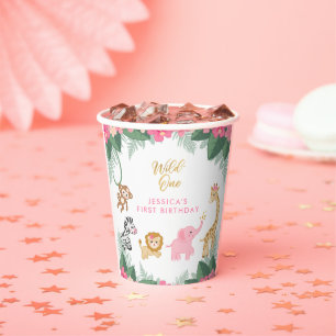 Wild ONE - Pink Safari Girl's ERSTER Geburtstag Pappbecher