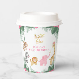 Wild ONE - Pink Safari Girl's ERSTER Geburtstag Pappbecher