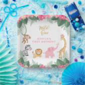 Wild ONE - Pink Safari Girl's ERSTER Geburtstag Pappteller (Party)