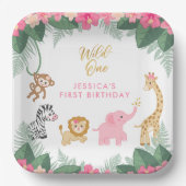 Wild ONE - Pink Safari Girl's ERSTER Geburtstag Pappteller (Vorderseite)