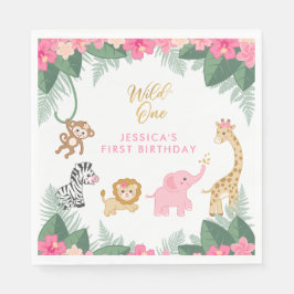 Wild ONE - Pink Safari Girl's ERSTER Geburtstag Serviette