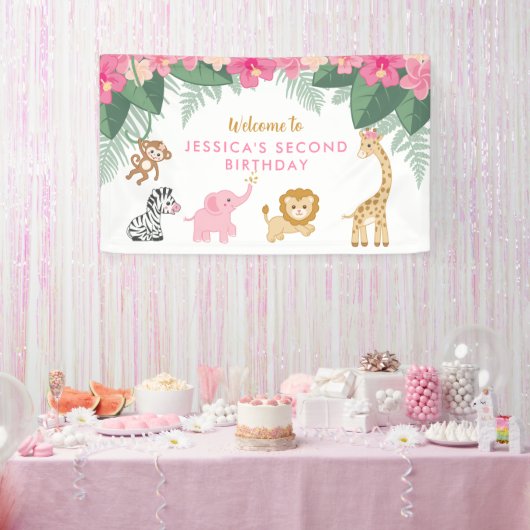 Wild ONE - Pink Safari Girl's ZWEITEN Geburtstag Banner (Party)