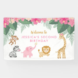 Wild ONE - Pink Safari Girl's ZWEITEN Geburtstag Banner
