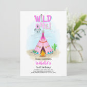 Wild One Pink Tribal Teepee Girl Birthday Einladung (Stehend Vorderseite)