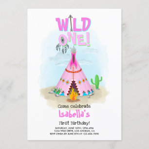 Wild One Pink Tribal Teepee Girl Birthday Einladung
