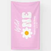 Wild One Pink White Daisy Retro 1. Geburtstag Banner (Vertikal)