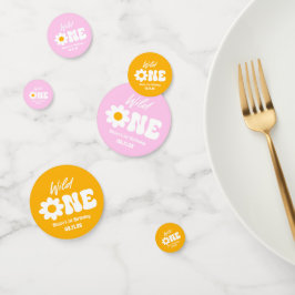 Wild One Pink White Daisy Retro 1. Geburtstag Konfetti