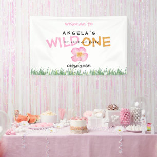 Wild One Pink Wildblume 1. Geburtstag Party Banner