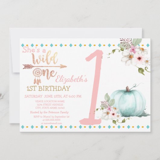 Wild One, Pumpkin, Boho Birthday Einladung (Vorderseite)