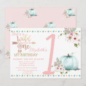Wild One, Pumpkin, Boho Birthday Einladung (Vorne/Hinten)