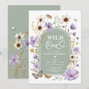 Wild One: Purple Salbei Grüne Wildblumen Geburtsta Einladung