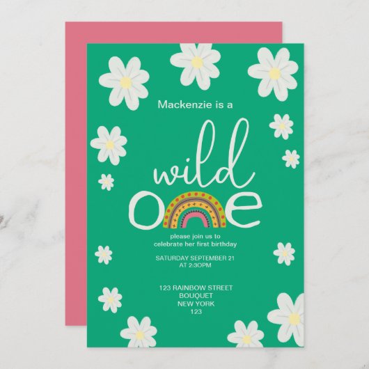 Wild One Rainbow Birthday Party Personalisiert Einladung (Vorne/Hinten)