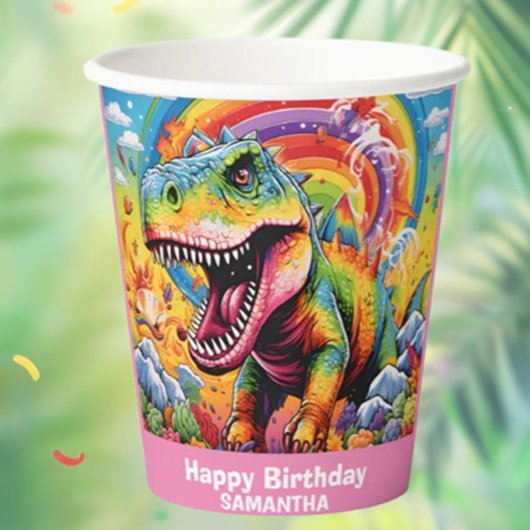 Wild One Rainbow Dinosaur Pink Pappbecher