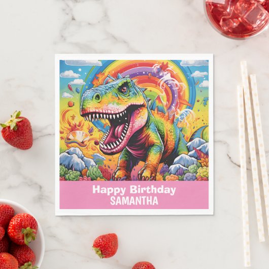 Wild One Rainbow Dinosaur Pink Serviette (Beispiel)