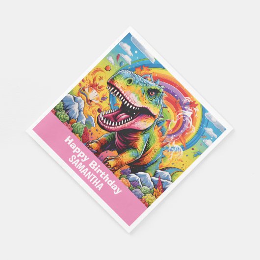 Wild One Rainbow Dinosaur Pink Serviette (Ecke)