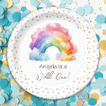Wild One Rainbow Kindergeburtstag Pappteller<br><div class="desc">Spaß Wasserfarbe Regenbogen Thema Kinder Party. Ideal für jede Jahreszeit. Bauen wir etwas Spaß für Ihre Kleine an ihrem Geburtstag! Maßgeschneiderte,  personalisierte,  bearbeitbare Aquarellfarben,  leuchtende und pastellfarbene Farben.</div>