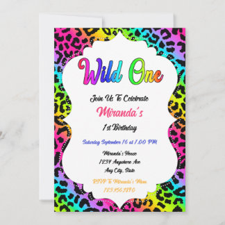 Wild One Rainbow Leopard Geburtstag Einladung