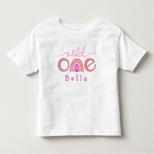 Wild One Rainbow Pink Girly Kleinkind T-shirt (Vorderseite)