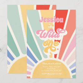 Wild One Rainbow Sunshine 1. Geburtstag Party Einladung
