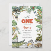 Wild One Reptile Party Animals Kids 1st Birthday Einladung (Vorderseite)